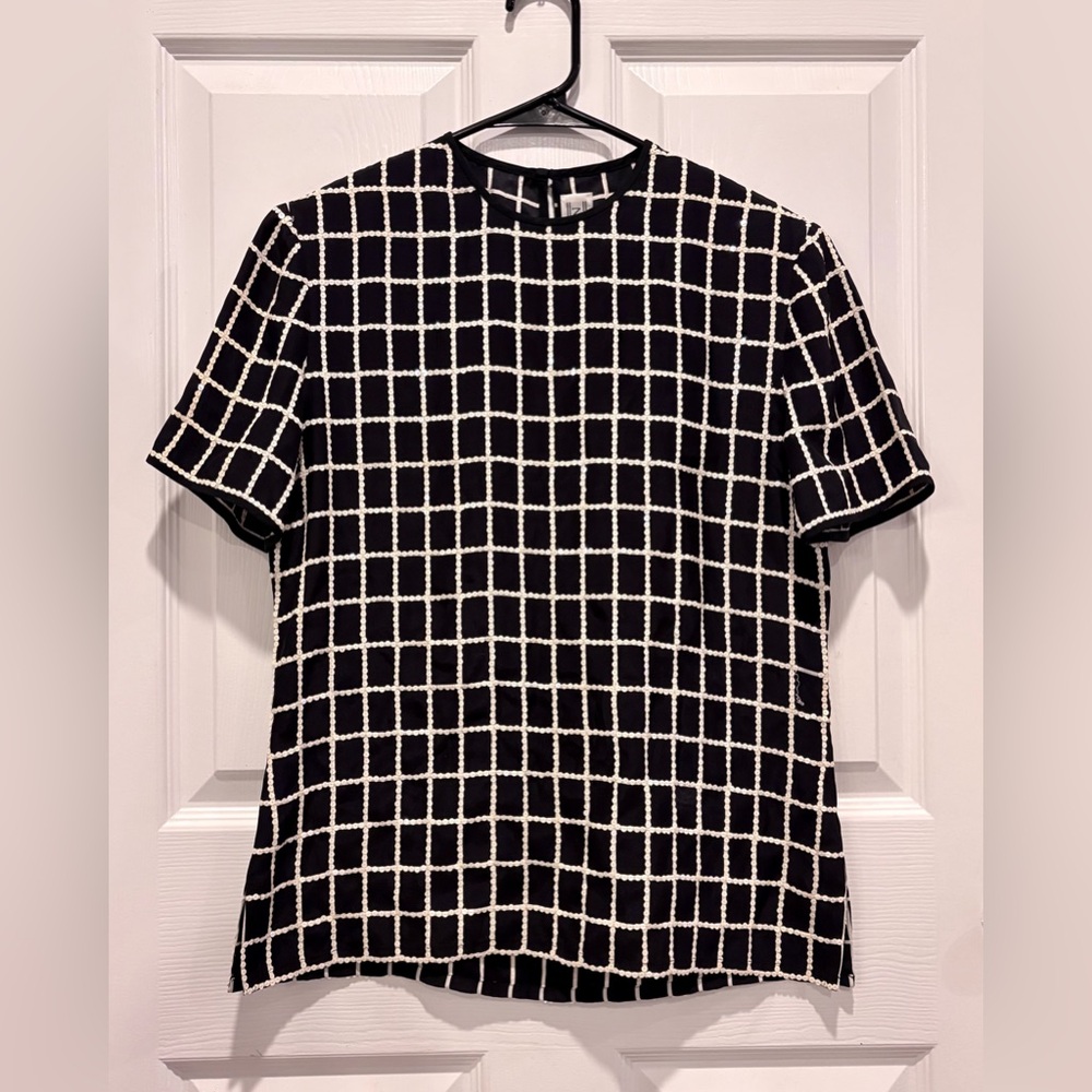 Vintage Starington Blouses By Charlotte Black White Checked Silk Sequin Top 4